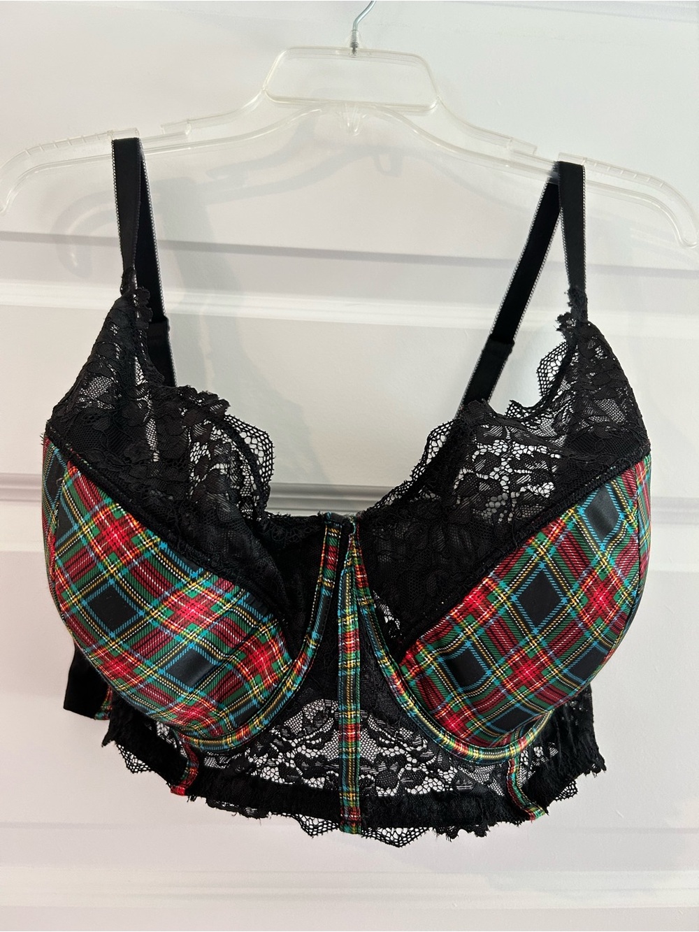 Adore Me Plaid Lace Bra Black Red Size 40H